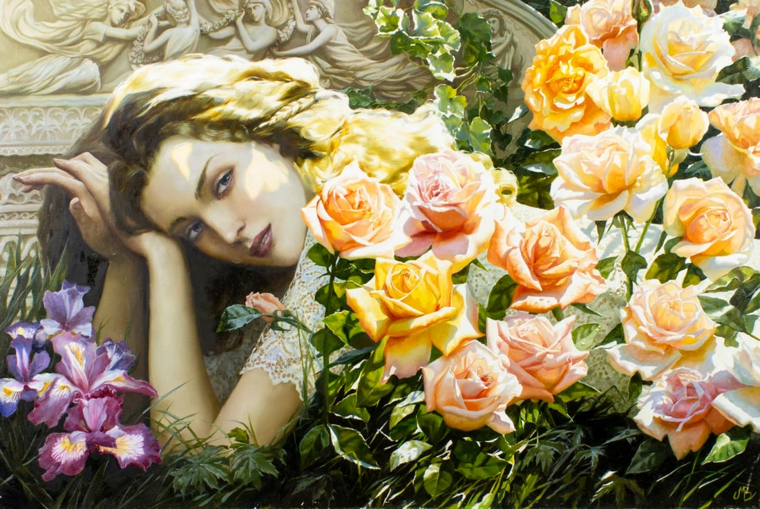 Slava Morgun (Russia,b 1982) oil painting: ARTIST: Viacheslav Morgun (Russia, born 1982) TITLE: Thoughtful Reverie (titled on verso) YEAR: 2008 MEDIUM: oil on canvas CONDITION: Few small scratches