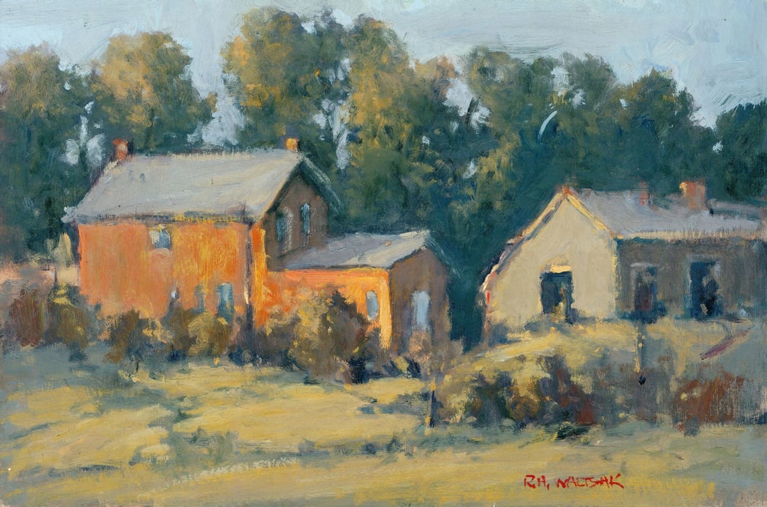 Robert Waltsak (NJ,b 1944) oil painting: ARTIST: Robert Alan Waltsak (New Jersey, born 1944) TITLE: Country Landscape MEDIUM: oil on board CONDITION: Few minor scratches/paint losses. No visible inpaint under UV li