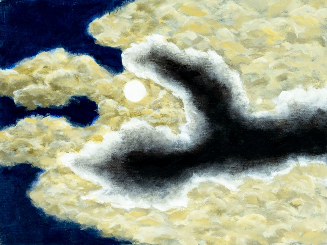 Robert Angeloch (NY,1922-2011) oil painting: ARTIST: Robert Henry Angeloch (New York, 1922 - 2011) TITLE: Moonlit Clouds MEDIUM: oil on canvas CONDITION: Very good. No visible inpaint under UV light. Normal wear alon