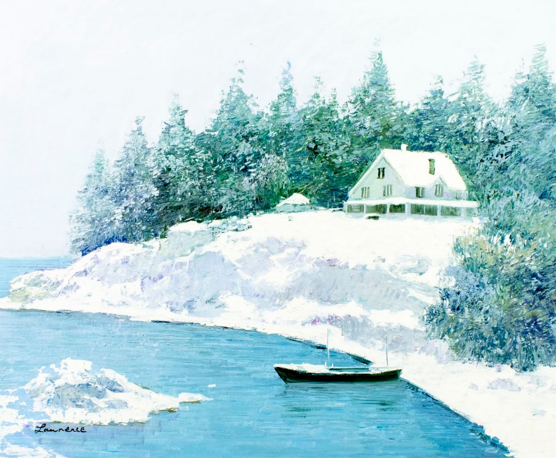 Law Kwok Leung (China,NY,b 1954) oil painting: ARTIST: Law Kwok Leung (Chinese, New York, born 1954) TITLE: Winter Coastal Landscape with House MEDIUM: oil on canvas CONDITION: Unstretched (In-House stretching available)