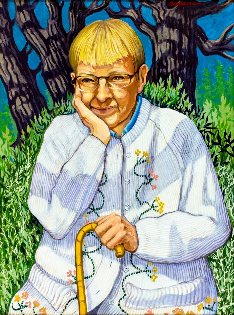 Howard John Besnia (MD,1921-2014) oil painting: ARTIST: Howard John Besnia (Maryland, 1921 - 2014) TITLE: Portrait of Betty Howe YEAR: 2004 MEDIUM: oil on board CONDITION: Few very minor paint losses