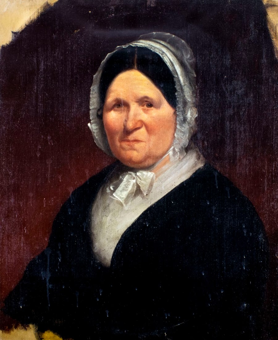 Elwell (MA,19C) oil painting antique: ARTIST: Elwell (Massachusetts, 19 century) TITLE: Portrait of Mrs Susan King Childs MEDIUM: oil on canvas CONDITION: Minor paint losses. No visible inpaint under UV light. N