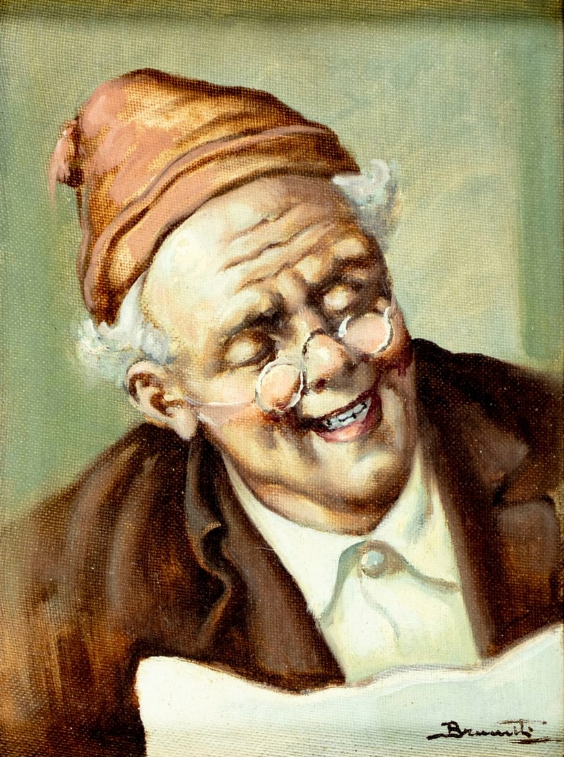 Vintage mid 20C Italian oil painting signed: ARTIST: - (Italy, mid 20 century) TITLE: Man Reading Newspaper MEDIUM: oil on canvas. Canvas applied to board. CONDITION: Very good. No visible inpaint under UV light. Wea