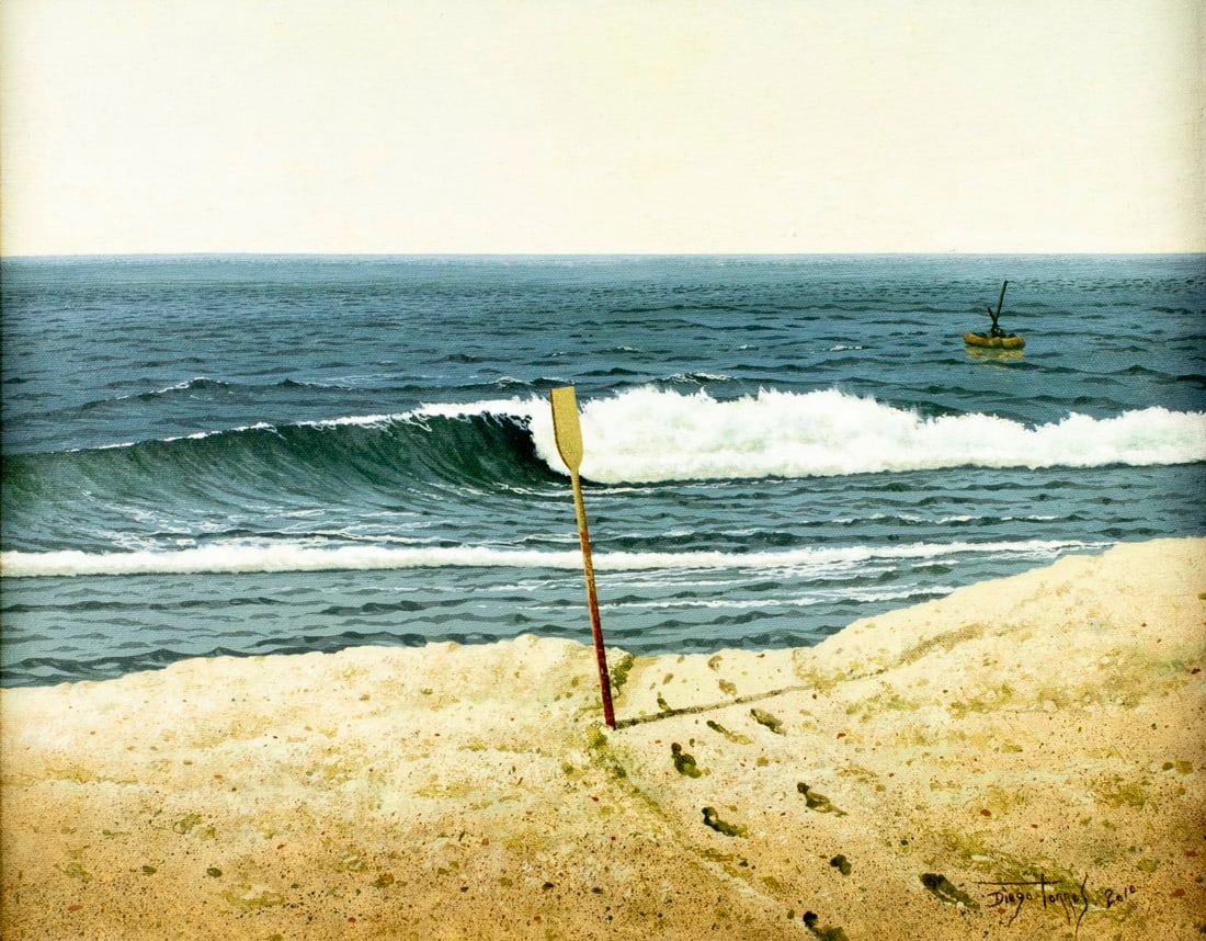 Diego Torres (Cuba,born 1970) oil painting: ARTIST: Diego Torres (Cuban, born 1970) TITLE: Coastal Seascape with Boat YEAR: 2010 MEDIUM: oil on canvas CONDITION: Very good. No visible inpaint under