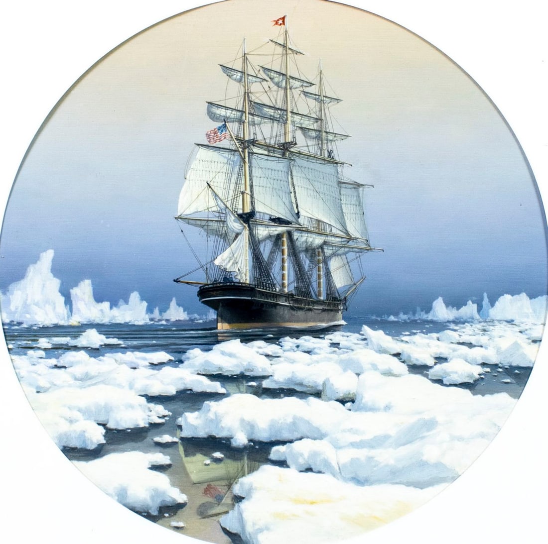 Leonard John Pearce (UK,1932-2019) oil painting: ARTIST: Leonard John Pearce (United Kingdom, 1932 - 2019) TITLE: Sail Ship MEDIUM: oil on board CONDITION: Some small damages to corners. No visible inpaint under UV light