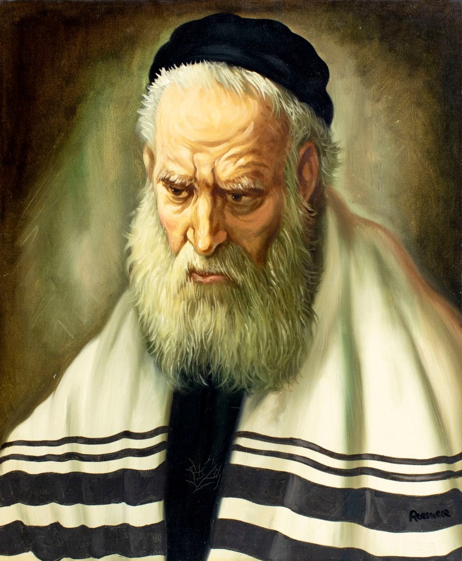 W Roemer (Europe,20C) oil painting: ARTIST: W Roemer (European, 20 century) TITLE: Portrait of Rabbi MEDIUM: oil on canvas CONDITION: Few minor scratches/paint losses. Some craquelure. No visible inpaint under