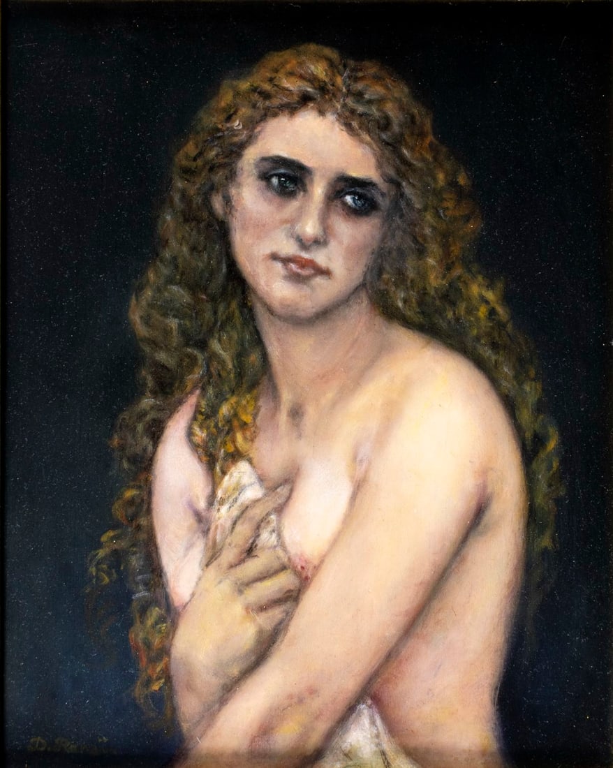 Dhan Ransi (US,20C) oil painting: ARTIST: Dhan Ransi (American, 20 century) TITLE: Nude MEDIUM: oil on canvas CONDITION: Few minor paint losses. No visible inpaint under UV light. Wear to frame. A