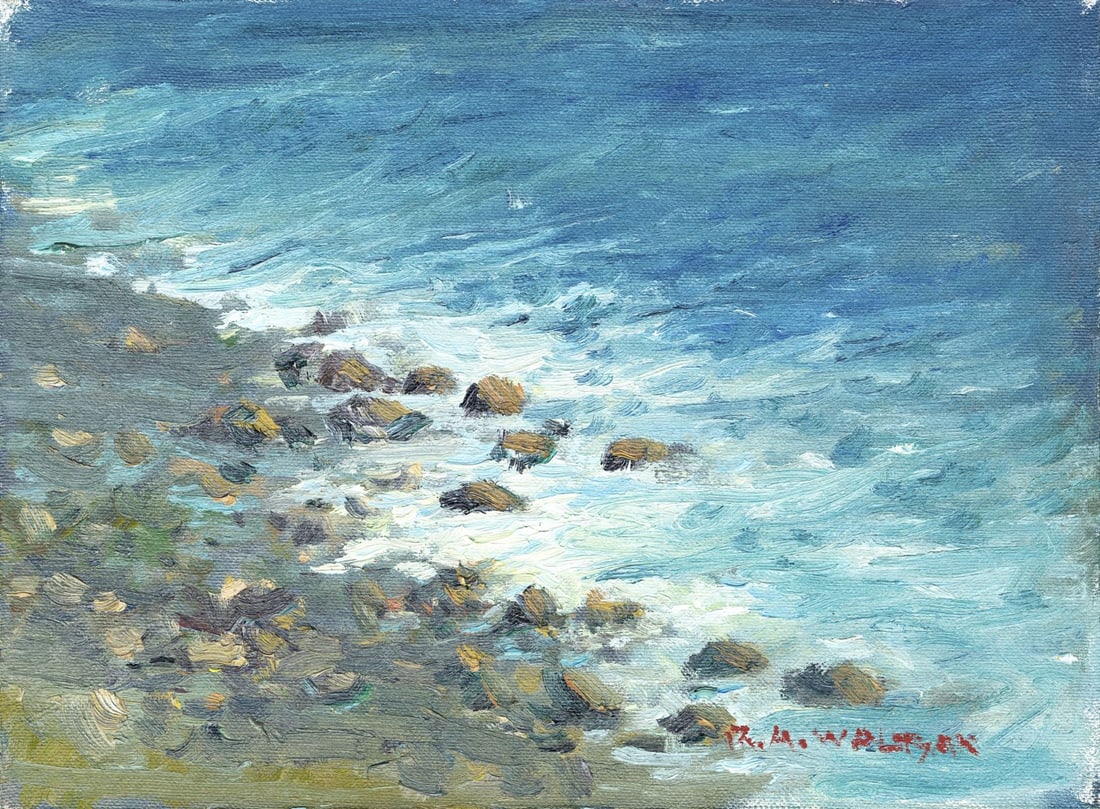 Robert Waltsak (NJ,b 1944) oil painting: ARTIST: Robert Alan Waltsak (New Jersey, born 1944) TITLE: Seascape MEDIUM: oil on canvas. Canvas applied to board. CONDITION: Very good. No visible inpaint under UV light.<