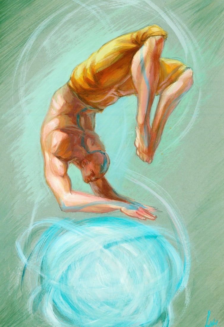 Anastasia Shapovalova (Ukraine,20/21C) acrylic painting: ARTIST: Anastasia Shapovalova (Ukraine, 20/21 centuries) TITLE: Energy Balance MEDIUM: acrylic on heavy paper CONDITION: Very good. No visible inpaint under UV light.