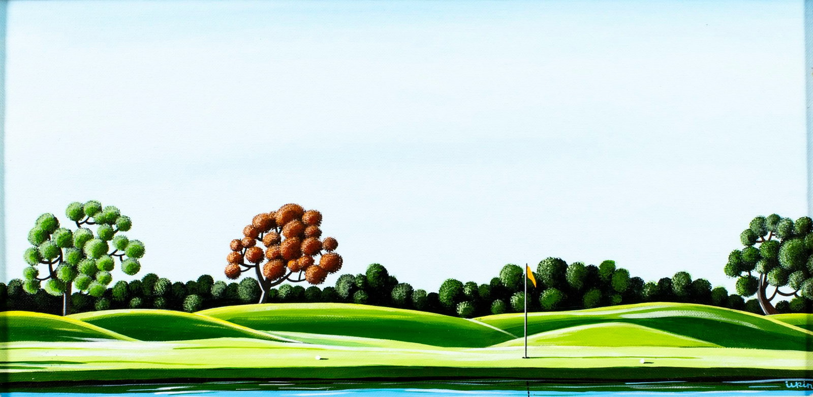 Ilkin Deniz (Turkey,b 1961) oil painting: ARTIST: Ilkin Deniz (Turkish, born 1961) TITLE: Golf Course MEDIUM: oil on canvas board CONDITION: Very good. No visible inpaint under UV light. ART SIZE: