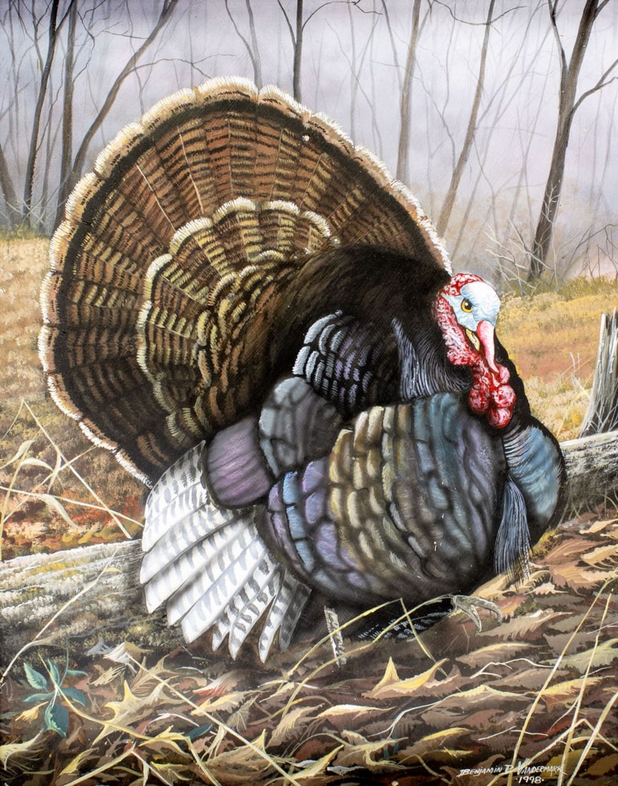 Benjamin P Vandermark (NY,1966-2021) oil painting: ARTIST: Benjamin P Vandermark (New York, 1966 - 2021) TITLE: Tom Turkey YEAR: 1998 MEDIUM: oil on board CONDITION: Few small paint losses. No visible i