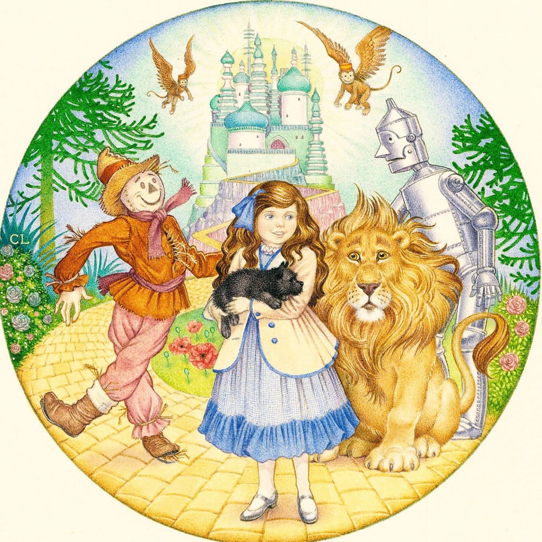 Carol Lawson (UK,20/21C) watercolor painting: ARTIST: Carol Lawson (United Kingdom, 20/21 centuries) TITLE: Wizard of Oz (titled on verso) YEAR: 1980s MEDIUM: watercolor on paper. Paper applied to board. COND