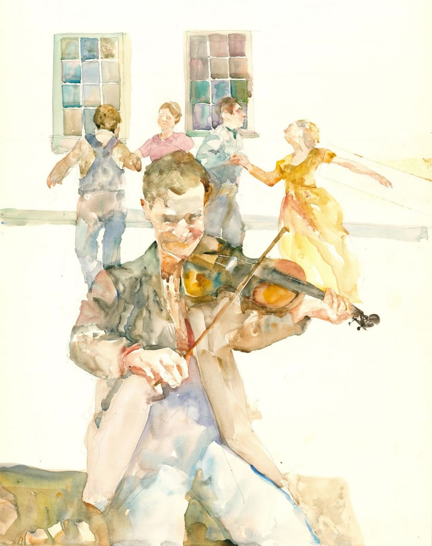 Charles Reid (MA,NY,1937-2019) watercolor painting: ARTIST: Charles Reid (Massachusetts, New York, 1937 - 2019) TITLE: Illustration - The Grapes of Wrath YEAR: 1978 MEDIUM: watercolor on heavy paper CONDITION: