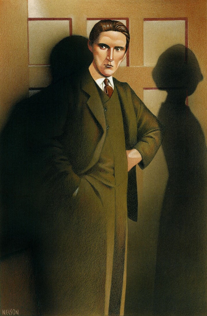 Bill Nelson (US,20C) mixed media painting: ARTIST: Bill Nelson (American, 20 century) TITLE: Illustration YEAR: 1985 MEDIUM: mixed media on board CONDITION: Overall good. ART SIZE: