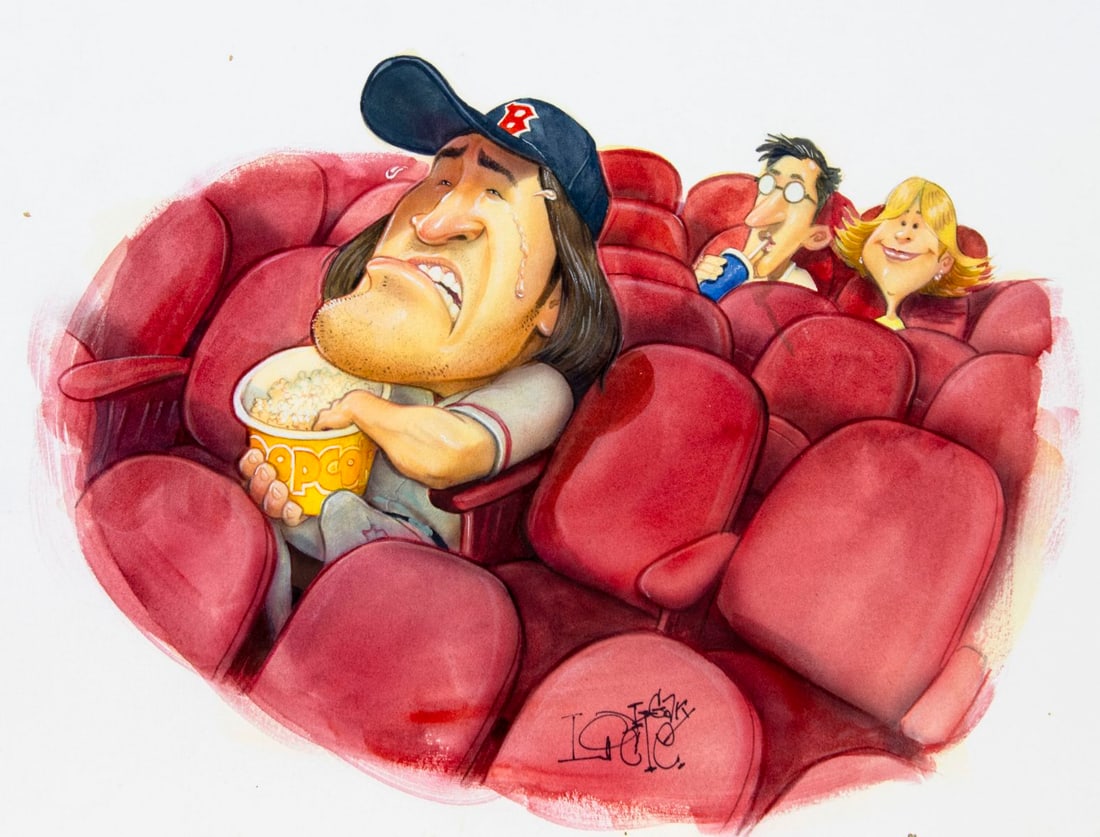 Gary Locke (MO,b 1963) watercolor painting: ARTIST: Gary Locke (Missouri, born 1963) TITLE: Illustration - Johnny Damon YEAR: 2002 MEDIUM: watercolor and gouache on board CONDITION: Minor damages t
