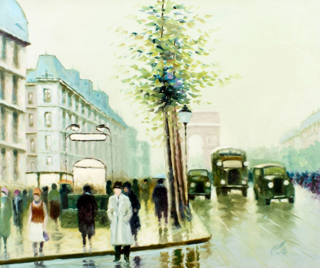 Antonio Soldy (Argentina,Canada,1942-?) oil painting: ARTIST: Antonio Soldy (Argentinian, Canadian, 1942 - ???) TITLE: Cityscape MEDIUM: oil on canvas CONDITION: Unstretched (In-House stretching available) (In-House stretchin