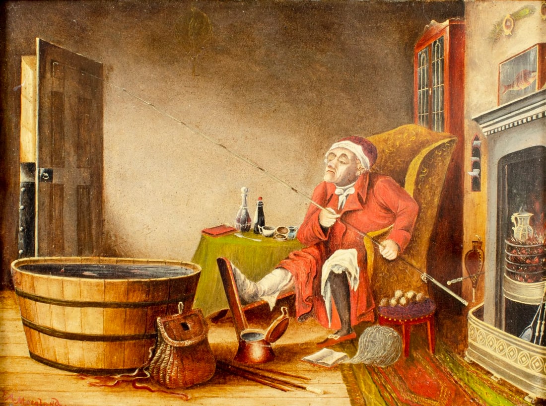 F A Moreland (Europe,19C) oil painting antique: ARTIST: F A Moreland (European, 19 century) TITLE: Old Fisherman MEDIUM: oil on canvas CONDITION: Minor paint losses. Very minor craquelure. Few minor scattered inpaintings.