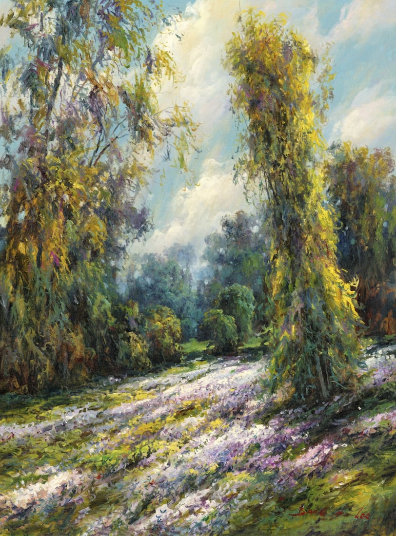 Sang M Lee (South Korea,US,b 1949) oil painting: ARTIST: Sang M Lee (South Korean, American, born 1949) TITLE: Forest Landscape MEDIUM: oil on canvas CONDITION: Unstretched (In-House stretching available) (In-House stretch