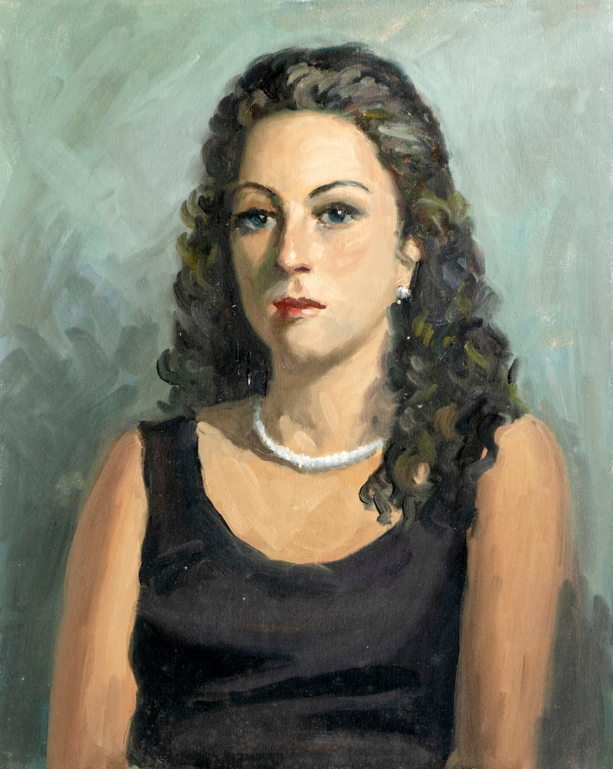 George Holloway (NJ,20C) oil painting: ARTIST: George R Holloway (New Jersey, 20 century) TITLE: Portrait of Woman MEDIUM: oil on canvas board CONDITION: Minor paint losses. No visible inpaint under UV light.