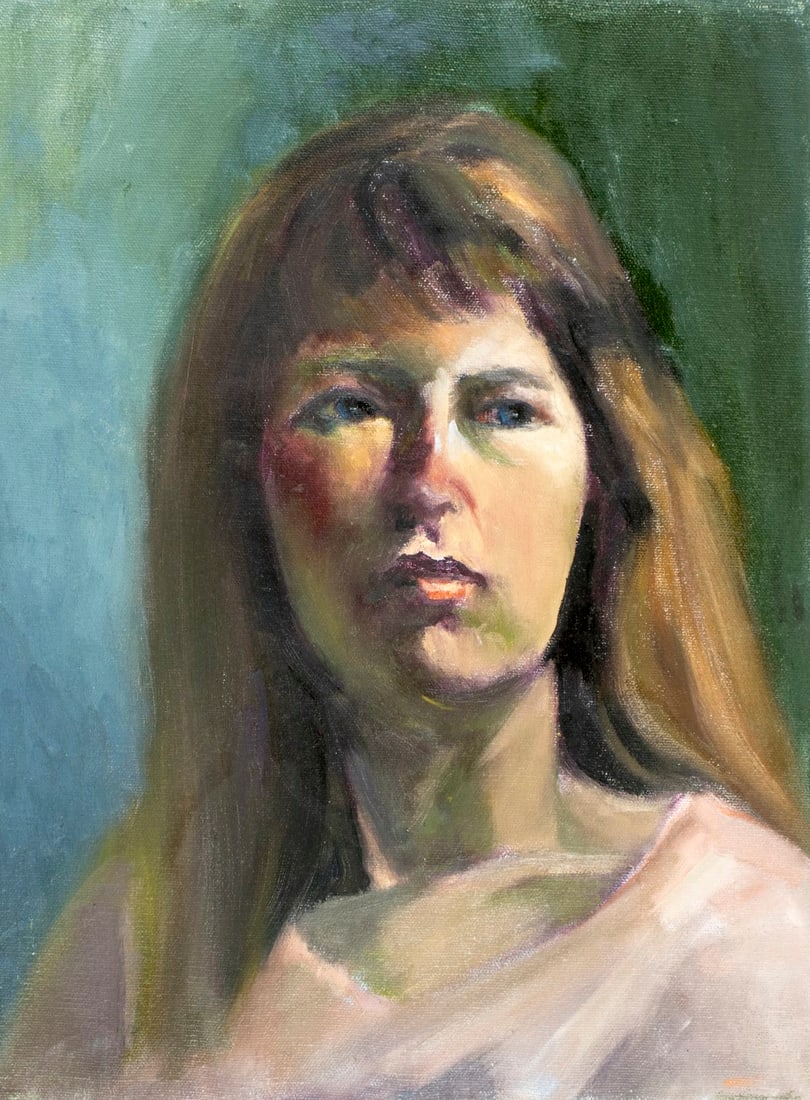 Vintage 20C American oil painting: ARTIST: - (United States, 20 century) TITLE: Portrait of Woman MEDIUM: oil on canvas CONDITION: Few small faint scratches mostly by the left edge. No visible inpaint under U