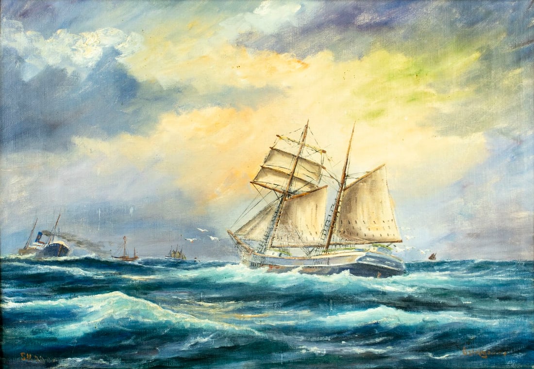 Antique early 20C Danish oil painting signed (1 of 14)