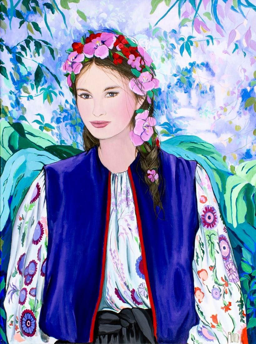 Sonia Abreu (Venezuela,b 1963) oil painting: ARTIST: Sonia Mendoza de Abreu (Venezuelan, born 1963) TITLE: Campesina (titled on COA) YEAR: 1988 MEDIUM: oil on canvas CONDITION: Very good. No visible