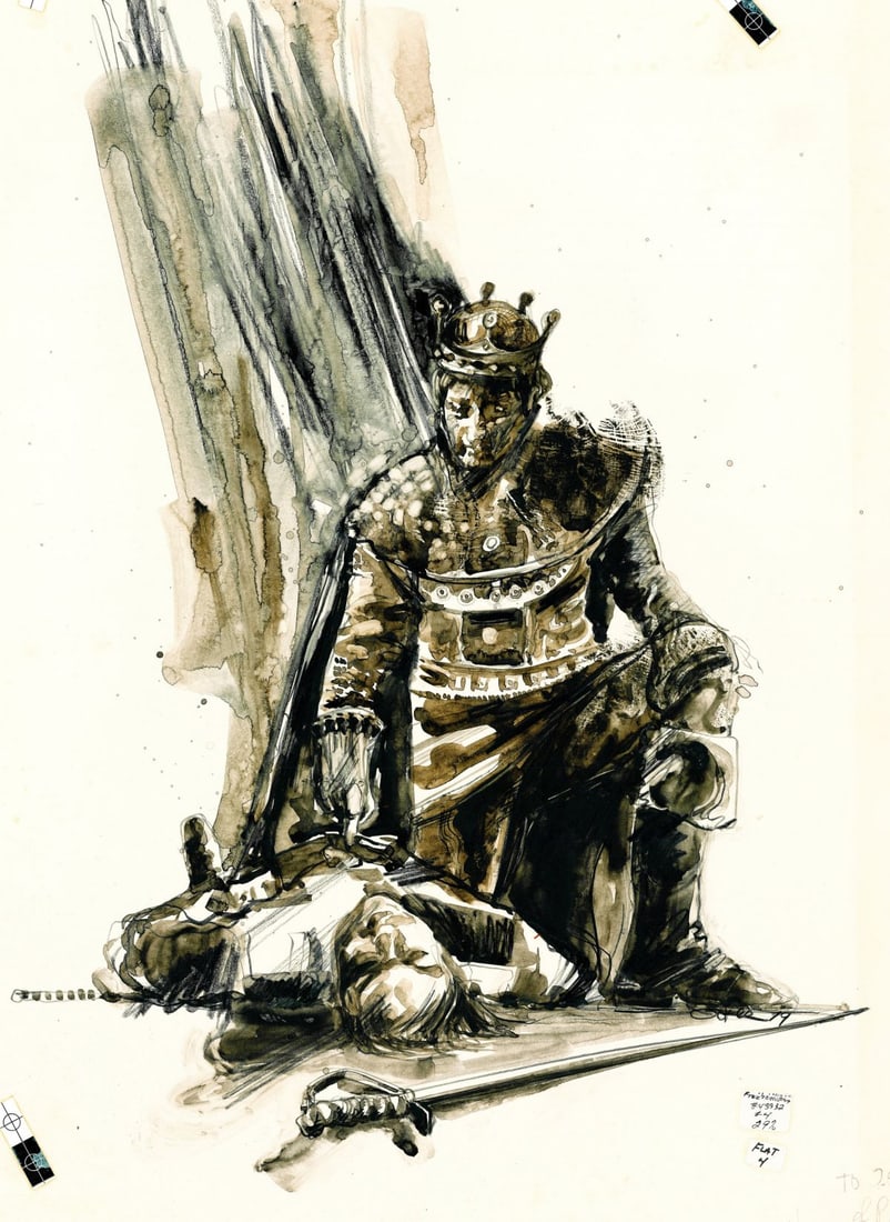 Bill Oakes (NH,1944-2005) watercolor painting: ARTIST: Bill Oakes (New Hampshire, 1944 - 2005) TITLE: William Shakespeare Illustration YEAR: 1979 MEDIUM: watercolor on heavy paper CONDITION: Some dama