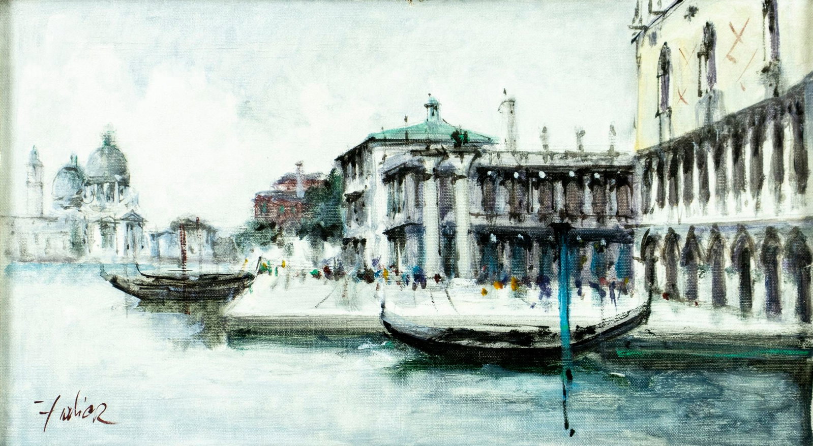 Vintage 20C Italian oil painting signed: ARTIST: - (Italy, 20 century) TITLE: Venice Cityscape, Italy MEDIUM: oil on canvas CONDITION: Minor damage to the upper edge of canvas. Minor craquelure. No visible inpaint