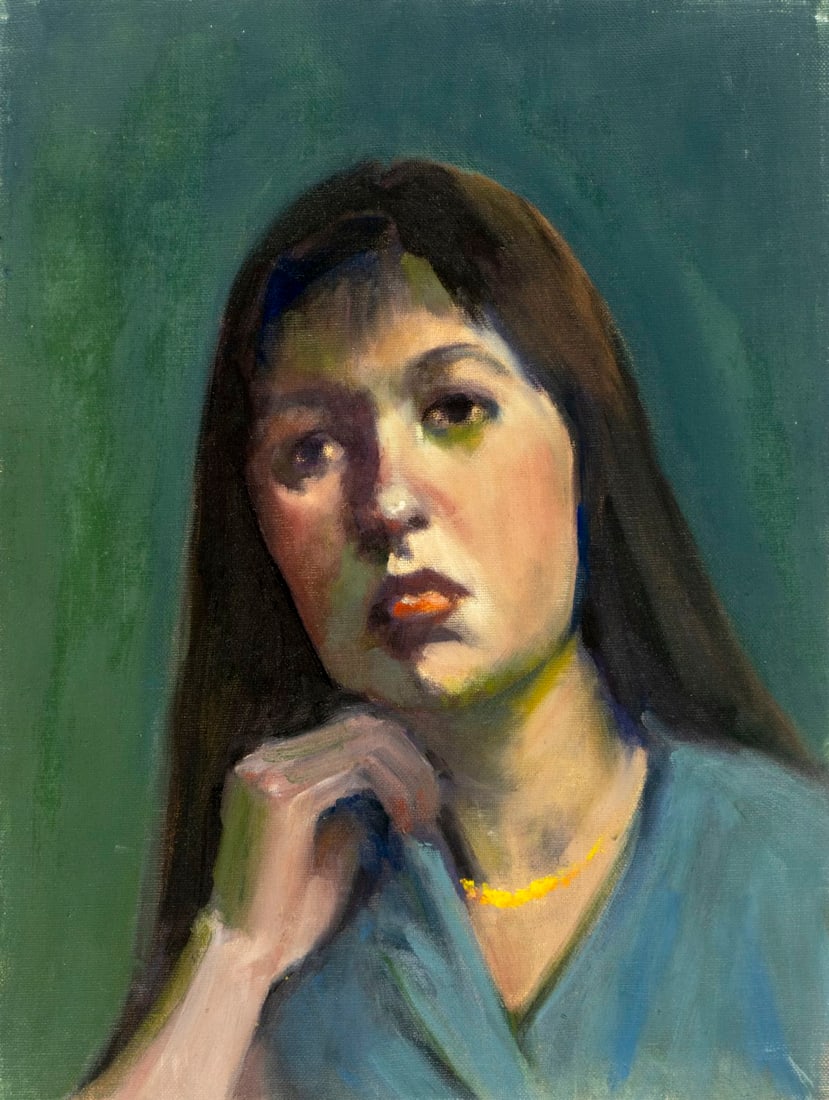 Vintage 20C American oil painting: ARTIST: - (United States, 20 century) TITLE: Portrait of Woman MEDIUM: oil on canvas CONDITION: Overall good. No visible inpaint under UV light. Normal wear to edges.