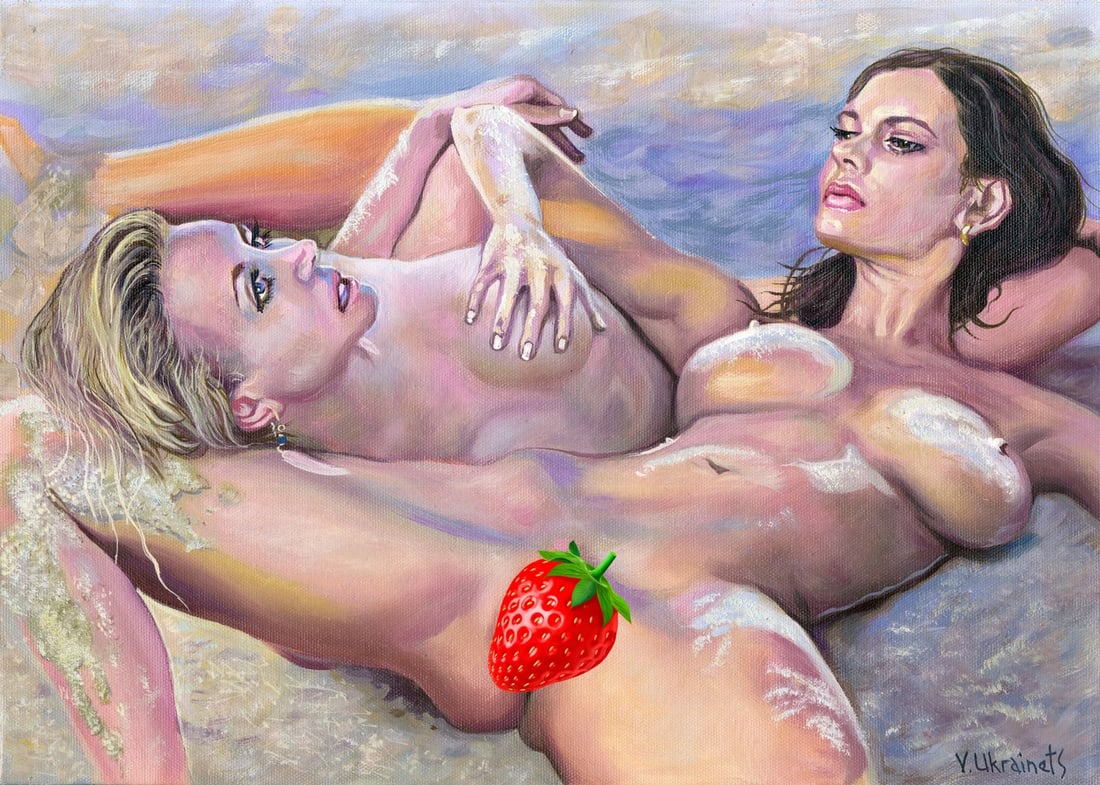 Valentin Ukrainets (Ukraine,b 1965) oil painting: ARTIST: Valentin Ukrainets (Ukrainian, born 1965) TITLE: Nudes - Sand Nymphs MEDIUM: oil on canvas CONDITION: Very good. No visible inpaint under UV light. ART SI