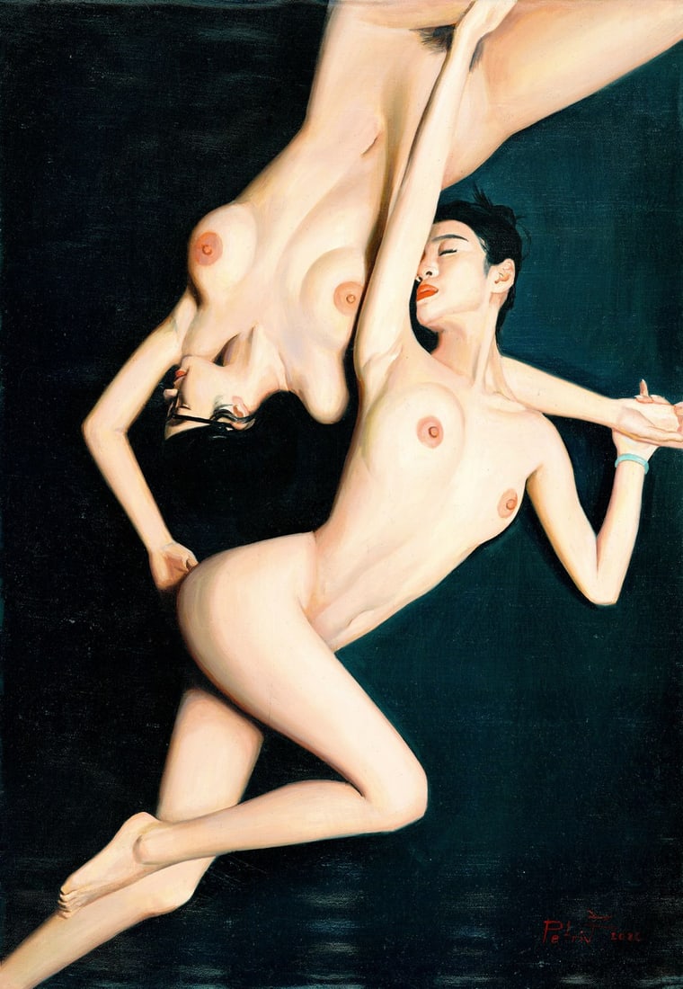 Zoriana Petriv (Ukraine,b 1994) oil painting: ARTIST: Zoriana Petriv (Ukraine, born 1994) TITLE: Nudes MEDIUM: oil on canvas CONDITION: Unstretched (In-House stretching available). Very good. No visible inpaint under UV