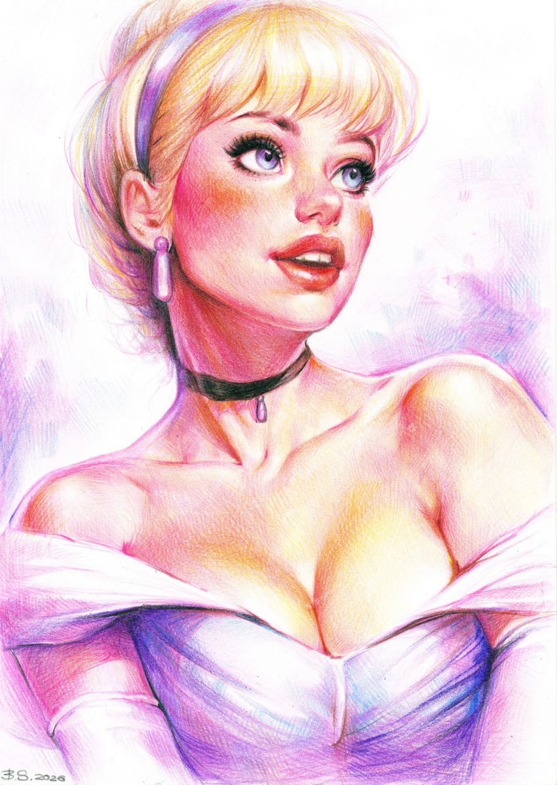 Svetlana Bedna (Ukraine,b 1982) colored pencil painting: ARTIST: Svetlana Bedna (Ukraine, born 1982) TITLE: Portrait of Blonde Woman MEDIUM: colored pencil on paper CONDITION: Very good. ART SIZE: 12 x 8 inches