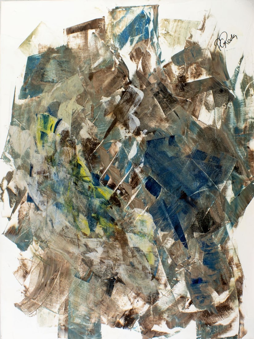 Pios Rodaman (FL,Brazil,b 1953) acrylic painting: ARTIST: Pios Rodaman (Florida, Brazilian, born 1953) TITLE: Nonrealistic XVII (titled on verso) MEDIUM: acrylic on canvas CONDITION: Very good. No visible inpaint under UV l