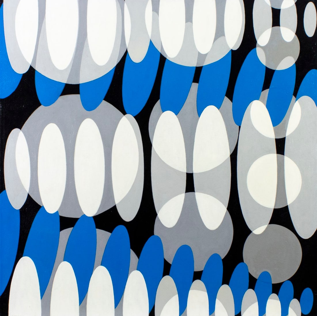 James Massena (OH,1953-2021) oil painting: ARTIST: James Massena March (Ohio, 1953 - 2021) TITLE: Geometric Abstract Composition - Low Tide MEDIUM: oil on canvas CONDITION: Few small scratches/paint losses mostly by