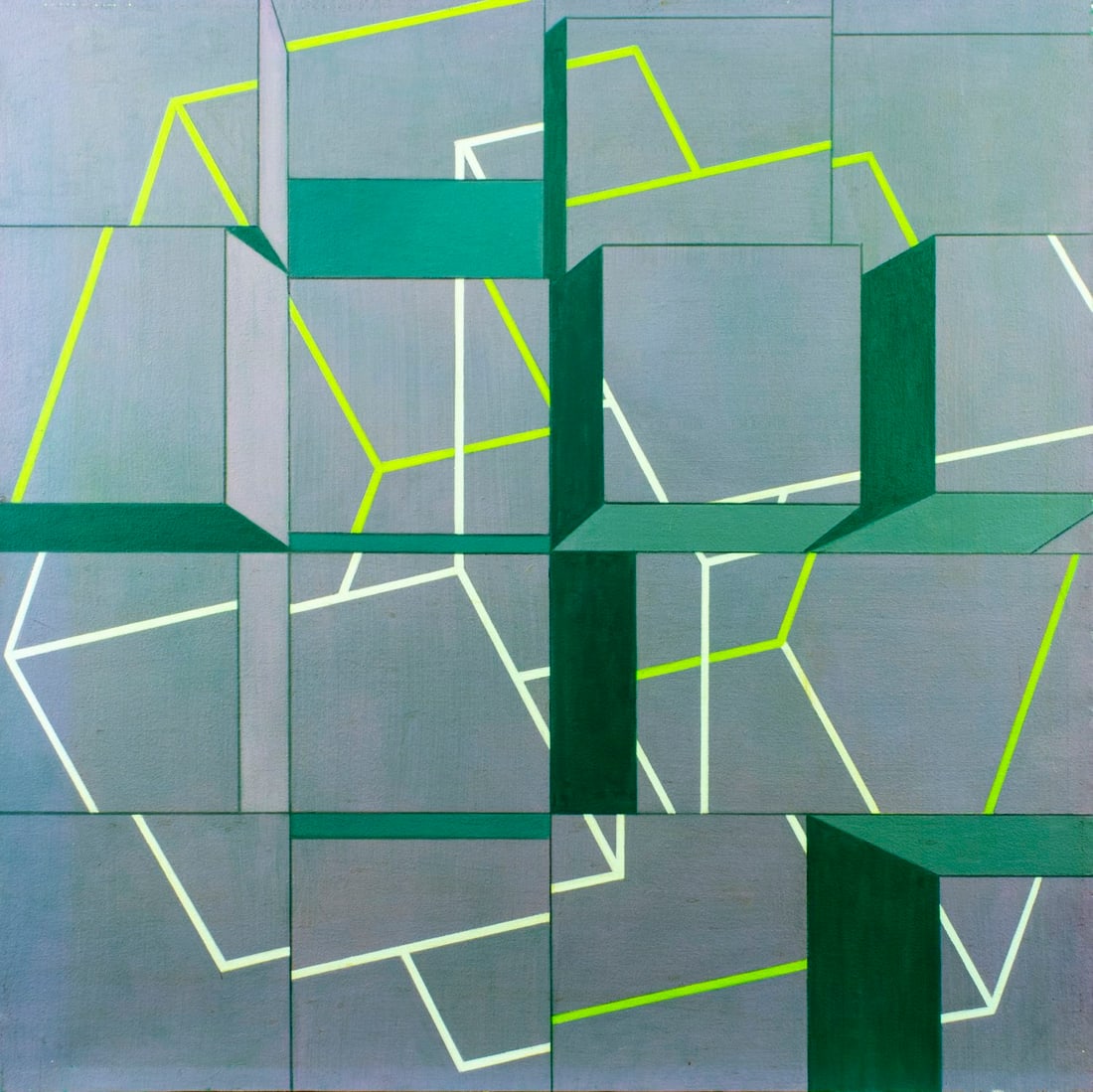 James Massena (OH,1953-2021) acrylic painting: ARTIST: James Massena March (Ohio, 1953 - 2021) TITLE: Geometric Abstract Composition MEDIUM: acrylic on canvas CONDITION: Few minor scratches/paint losses. No visible inpai