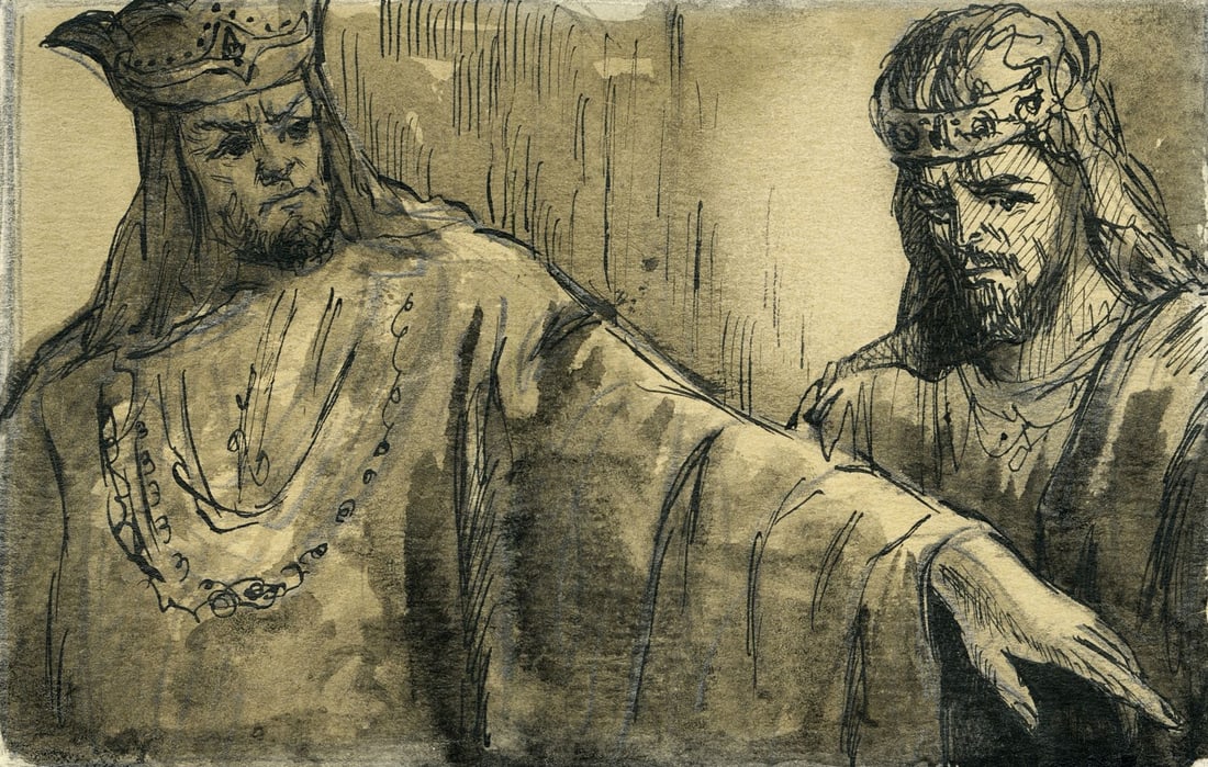 Antique early 20C European watercolor painting: ARTIST: - (Europe, early 20 century) TITLE: Illustration MEDIUM: watercolor on paper CONDITION: Some age toning. ART SIZE: 3 x 5 inches / 8 x 13 cm