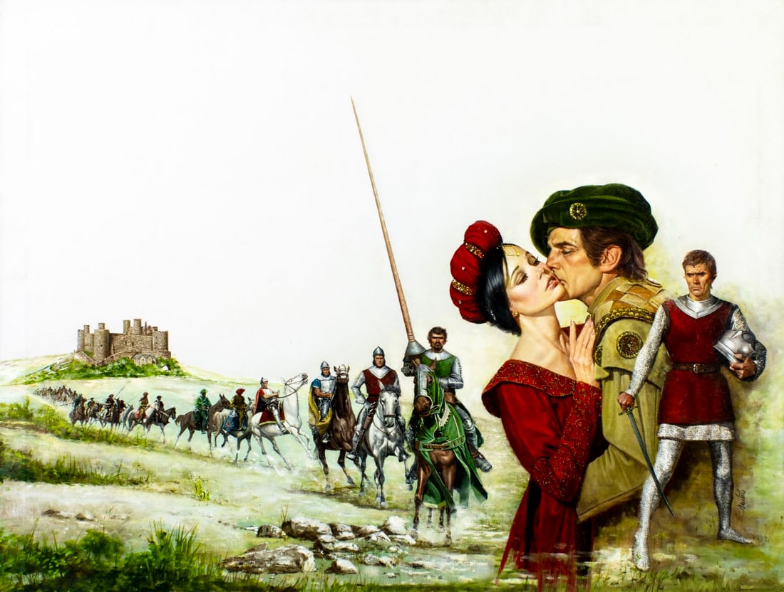 Lou Marchetti (NY,Italy,1920-1992) oil painting: ARTIST: Lou Marchetti (New York, Italian, 1920 - 1992) TITLE: Historical Romance Illustration MEDIUM: oil on canvas CONDITION: Minor scratches/paint losses. Very minor craqu