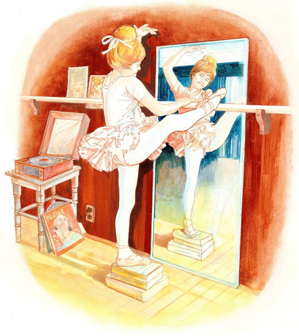 Jack Woolhiser (US,1929-?) oil painting: ARTIST: Jack Woolhiser (American, 1929 - ???) TITLE: Little Ballerina MEDIUM: oil on board CONDITION: Some small damages to corners. No visible inpaint under UV light.