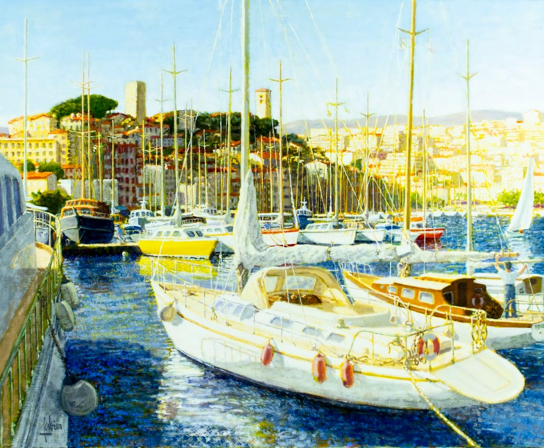 Louis Fabien (US,French,1924-2016) oil painting: ARTIST: Louis P Fabien (United States, Belgium, France, 1924 - 2016) TITLE: Le Vieux Port a Cannes, France (titled on verso) YEAR: 2000 MEDIUM: oil on canvas COND