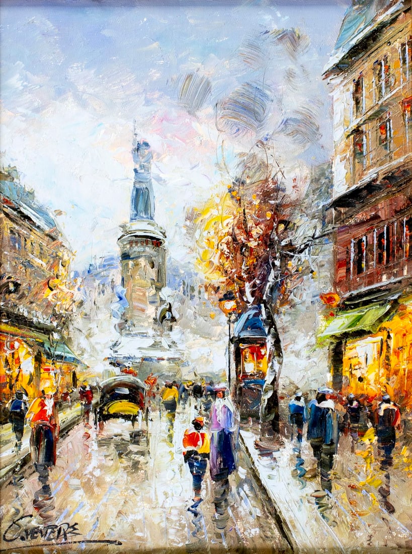 Christof Vevers (Europe,b 1962) oil painting: ARTIST: Christof Vevers (European, born 1962) TITLE: Paris Cityscape, France MEDIUM: oil on canvas CONDITION: Very good. No visible inpaint under UV light. ART SI