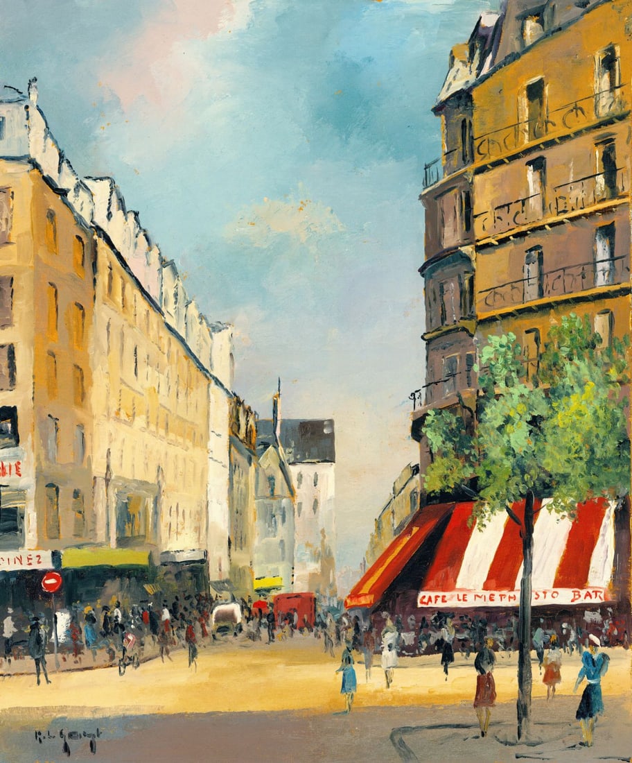 Karl Ludwig Gast (German,1907-?) oil painting: ARTIST: Karl Ludwig Gast (Germany, 1907 - ???) TITLE: Cityscape - La Rue de Bucci, Paris YEAR: 1994 MEDIUM: oil on canvas CONDITION: Unstretched (In-Hous