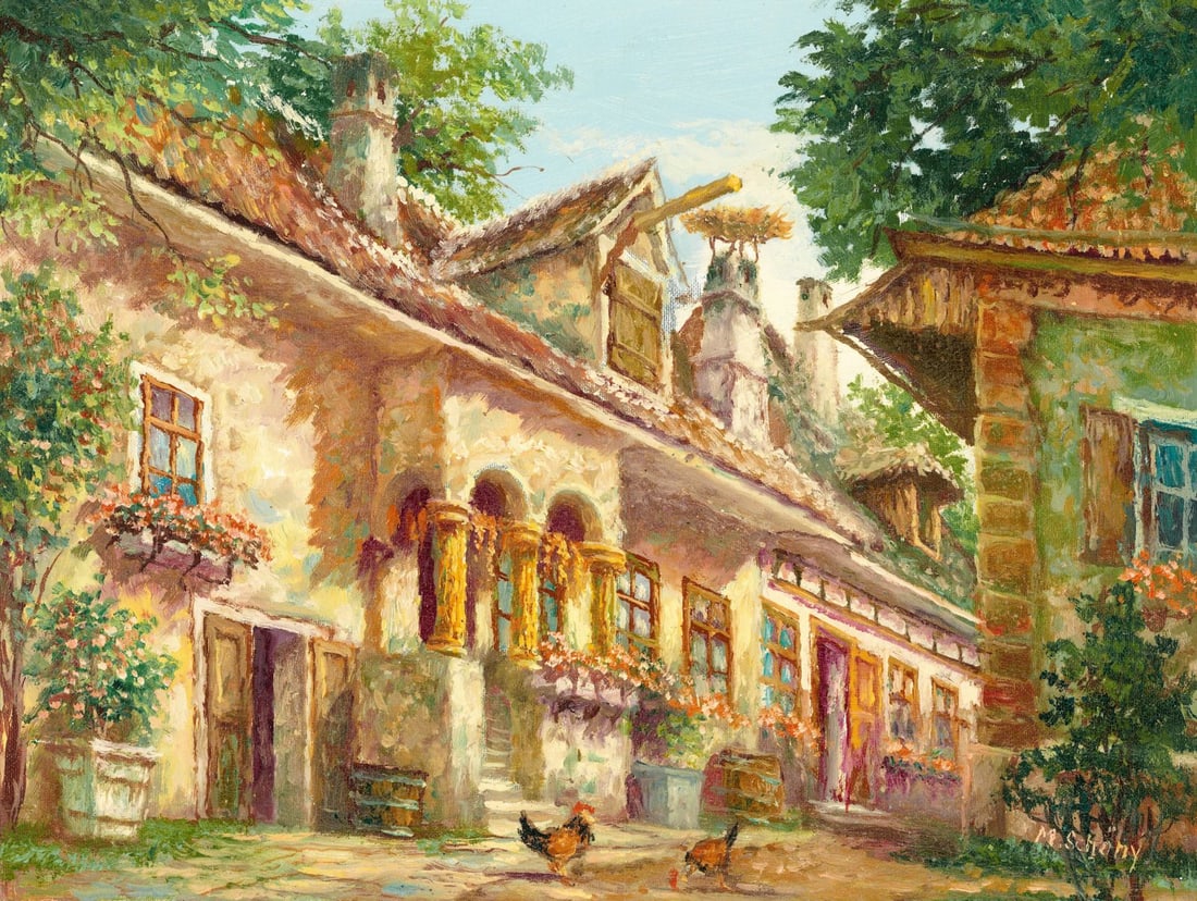 M Schony (German,1913-?) oil painting (1 of 13)