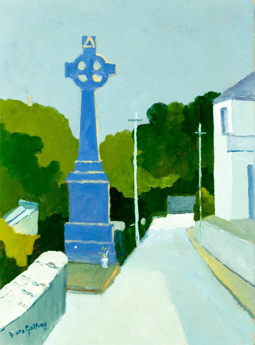 Dennis Gallery (Irish,1943-?) oil painting: ARTIST: Dennis Gallery (Ireland, 1943 - ???) TITLE: The Monument Clifden, Ireland (titled on verso) YEAR: 1999 MEDIUM: oil on board CONDITION: Overall go