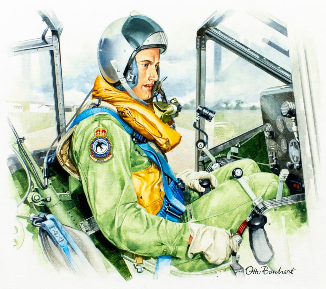 Otto Borchert (Australia,20C) oil painting: ARTIST: Otto Borchert (Australian, 20 century) TITLE: Australian Aircraft Winjeel YEAR: 1980 MEDIUM: oil on canvas board CONDITION: Some damage to the up