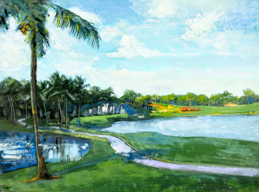 Vintage 20C Florida oil painting: ARTIST: - (Florida, 20 century) TITLE: Florida Landscape MEDIUM: oil on canvas CONDITION: Some small scratches/paint losses mostly along the lower edge. No visible inpaint u