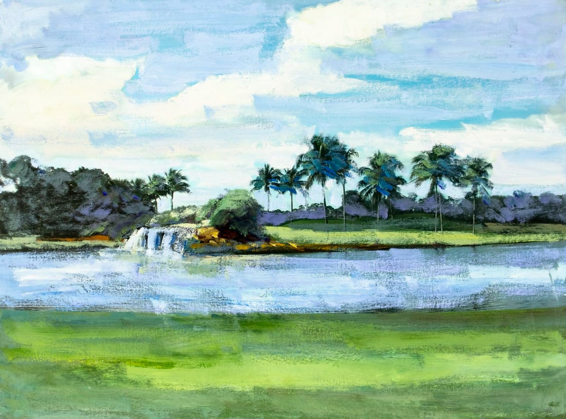 Vintage 20C Florida oil painting: ARTIST: - (Florida, 20 century) TITLE: Florida Landscape MEDIUM: oil on canvas CONDITION: Few small scratches along edges. No visible inpaint under UV light. Normal wear alo