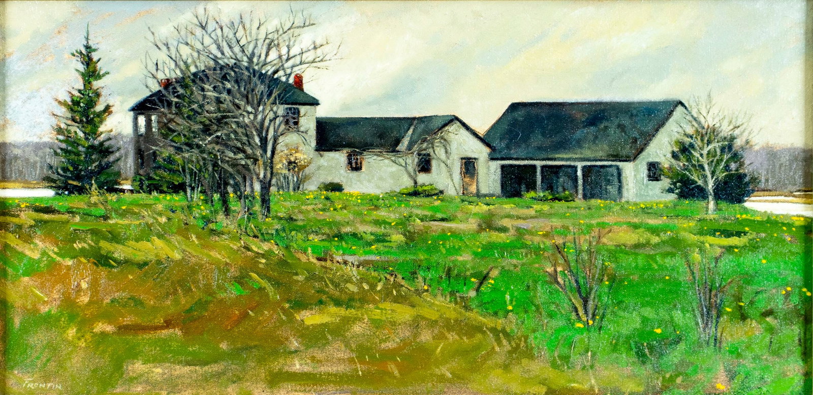 Ronald Frontin (ME,b 1962) oil painting: ARTIST: Ronald Frontin (Maine, born 1962) TITLE: Rural Maine Landscape MEDIUM: oil on canvas CONDITION: Very good. No visible inpaint under UV light. Wear to frame.