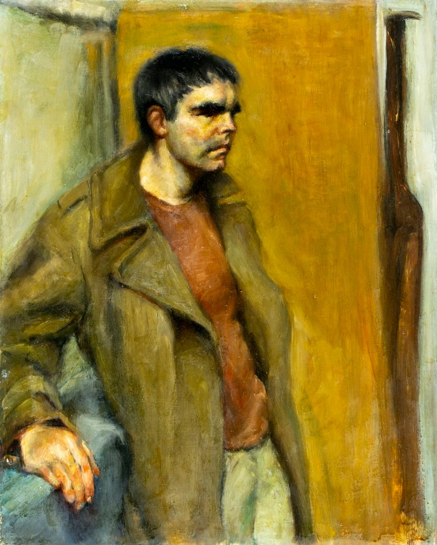 Vintage 20C American oil painting: ARTIST: - (United States, 20 century) TITLE: Portrait of Man MEDIUM: oil on canvas CONDITION: Few small paint losses mostly along edges. No visible inpaint under UV light. N