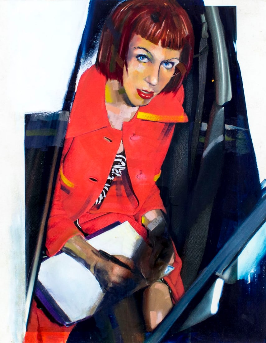Michael Shankman (CA,CO,b 1980) oil painting: ARTIST: Michael Shankman (California, Colorado, born 1980) NAME: Portrait of Woman MEDIUM: oil on paper CONDITION: One faint scratch along lower edge. Framed under glass. No visible inpaint