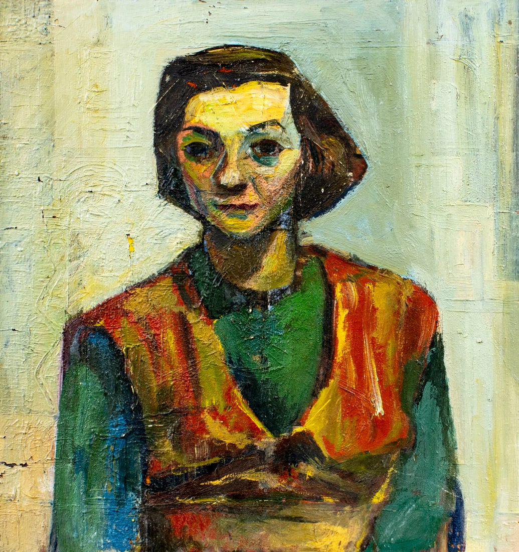 Mortimer Borne (NY,Poland,1902-1987) oil painting: ARTIST: Mortimer Borne (New York, Polish, 1902 - 1987) TITLE: Portrait of Woman MEDIUM: oil on board CONDITION: Some flaking/paint losses (see pictures carefully). Some craq